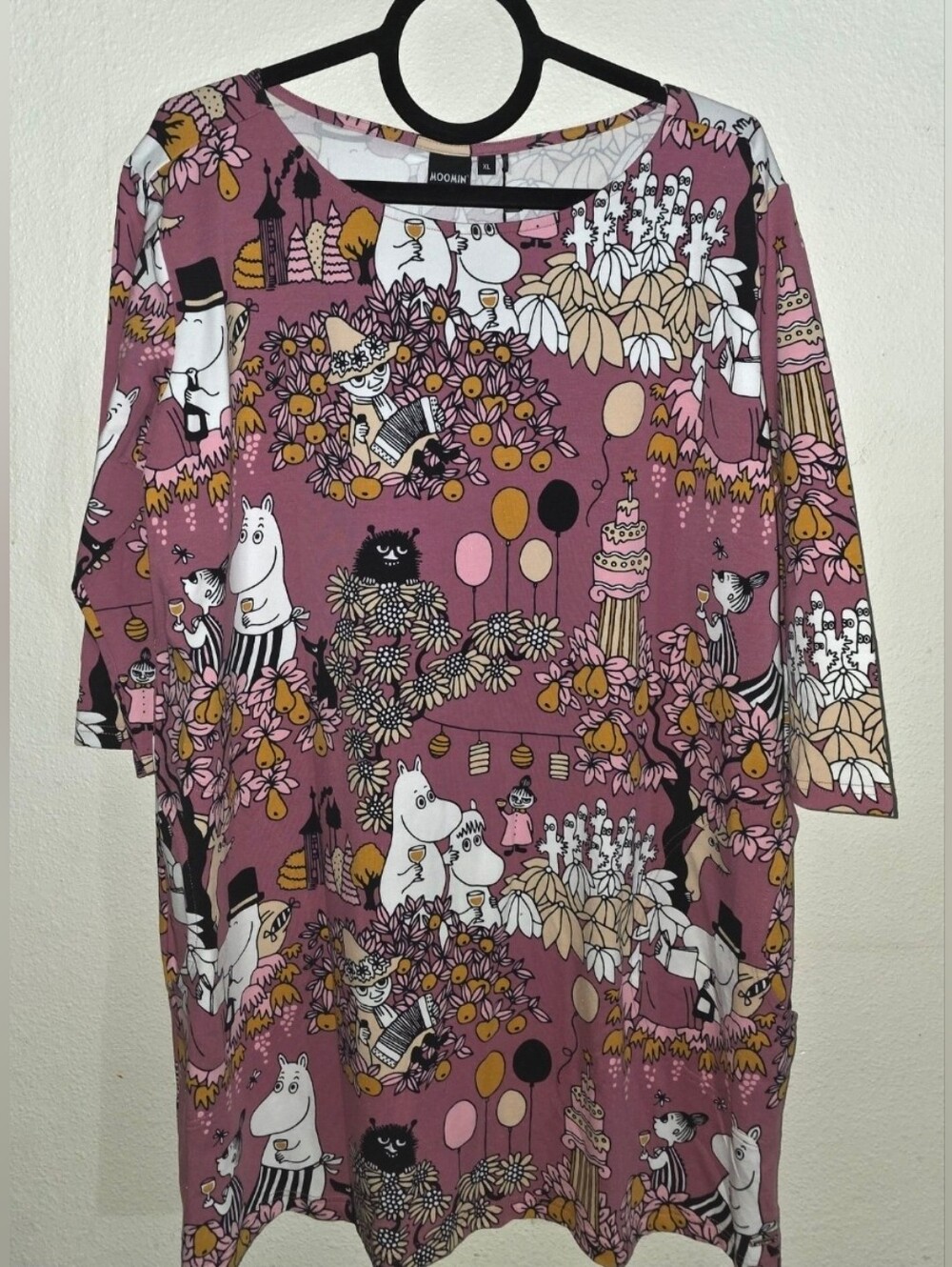 Moomin By Martinex Dress Or Shirt Tunic Size XL Pink Black White Boutique New